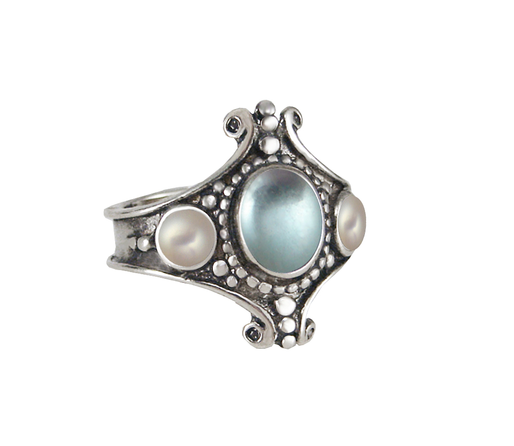 Sterling Silver Imperial Ring With Blue Topaz And Cultured Freshwater Pearl Size 10